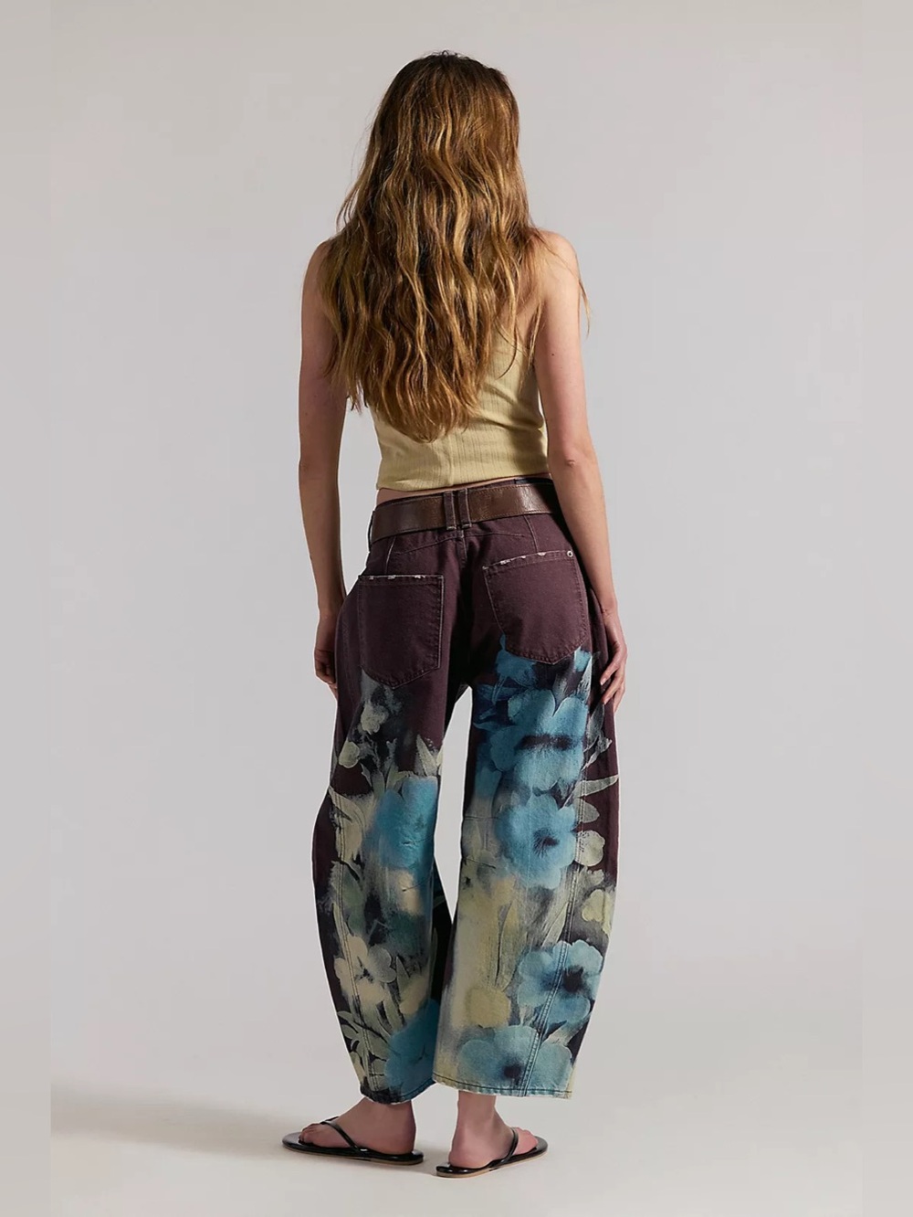 NWT FREE PEOPLE WE THE FREE Good Luck Printed Barrel Jeans | Washed Floral $148 - Picture 3 of 10